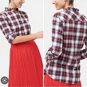 JCrew tartan shirt with ruffle neck